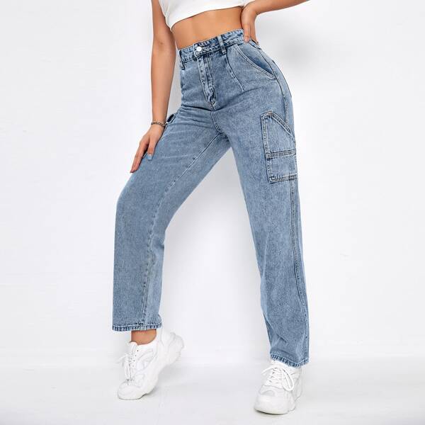 

High Waist Straight Jeans, Light wash