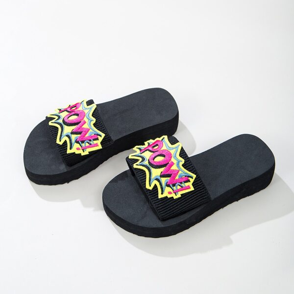 

Toddler Girls Slogan Embroidered Slides, Multicolor