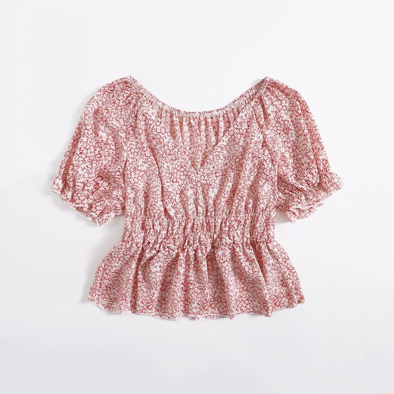 

Ditsy Floral Peplum Blouse, Red and white