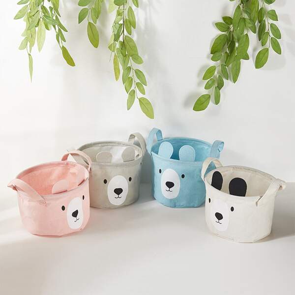 

1pc Bear Print Random Color Storage Basket, Multicolor