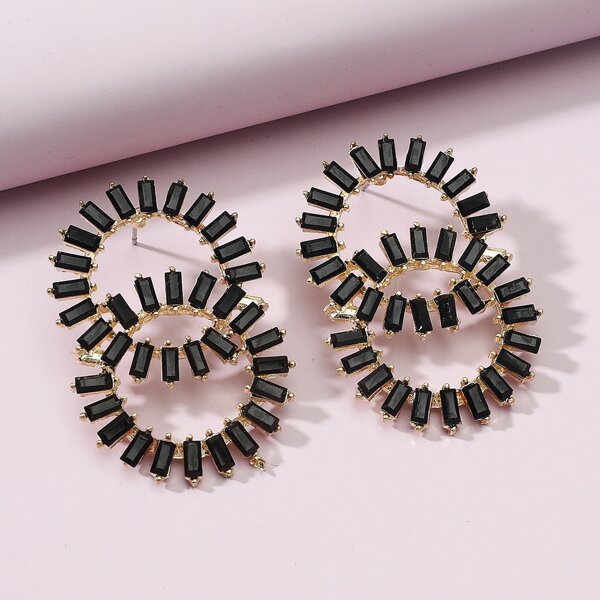 

Rhinestone Decor Round Earrings, Black