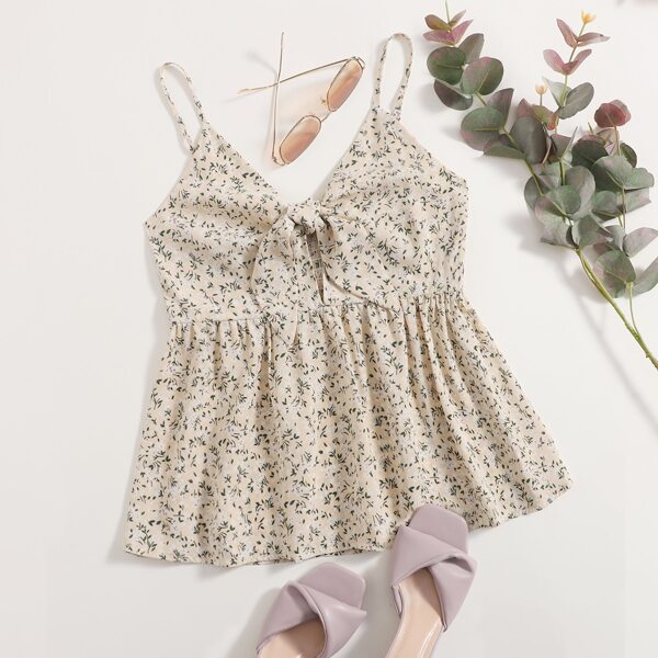 

Ditsy Floral Shirred Smock Cami Top, Beige