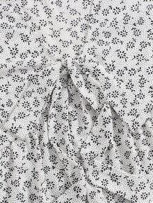 Knot Front Ditsy Floral Ruffle Hem Blouse - White - View 3