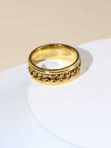 時尚流行男士鏈條裝飾戒指不銹鋼，適合珠寶禮物和時尚外觀 - 金黃色 - 查看 2