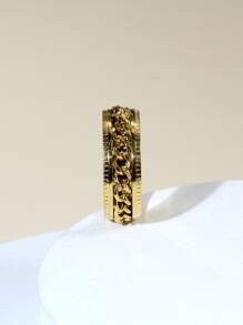 時尚流行男士鏈條裝飾戒指不銹鋼，適合珠寶禮物和時尚外觀 - 金黃色 - 查看 3