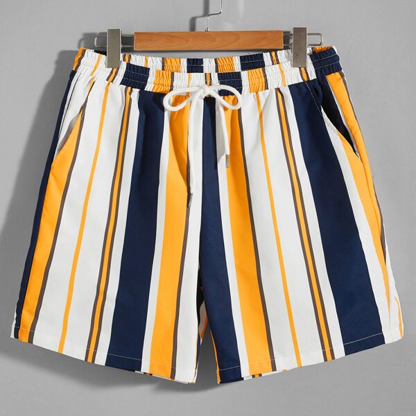

Men Drawstring Waist Striped Colorblock Shorts, Multicolor