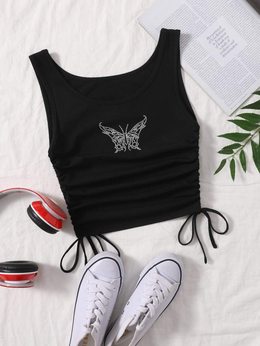 Top court avec cordon et strass - Noir - Voir 1