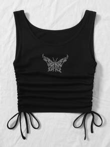 Top court avec cordon et strass - Noir - Voir 3