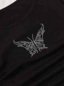 Top court avec cordon et strass - Noir - Voir 4