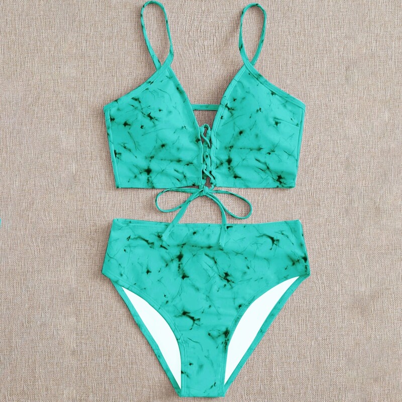 

Tie Dye Lace Up Bikini Swimsuit, Green