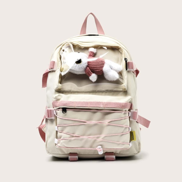 

Cartoon Decor Large Capacity Backpack, Beige