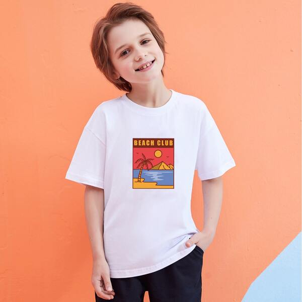 

Boys Letter Graphic Round Neck Tee, White