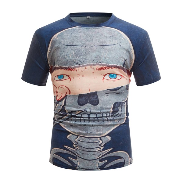 

Men Skeleton Print Round Neck Tee, Multicolor