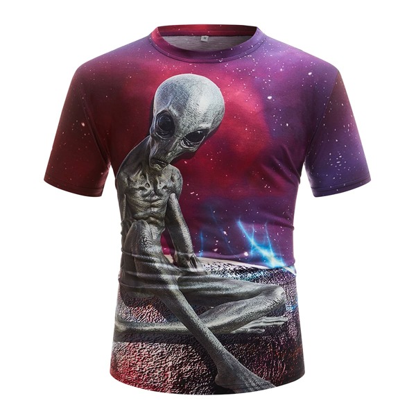 

Men Alien Print Round Neck Tee, Multicolor