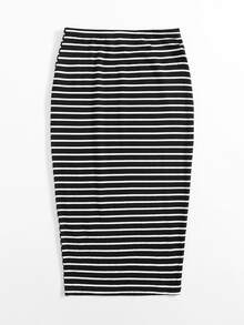SHEIN Essnce Falda lápiz de rayas - Blanco y Negro - Ver 2