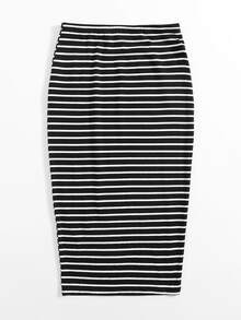 SHEIN Essnce Falda lápiz de rayas - Blanco y Negro - Ver 4
