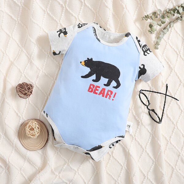 

Baby Boy Cartoon Bear & Letter Graphic Bodysuit, Multicolor