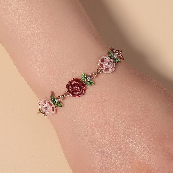 

Flower Decor Chain Bracelet, Multicolor