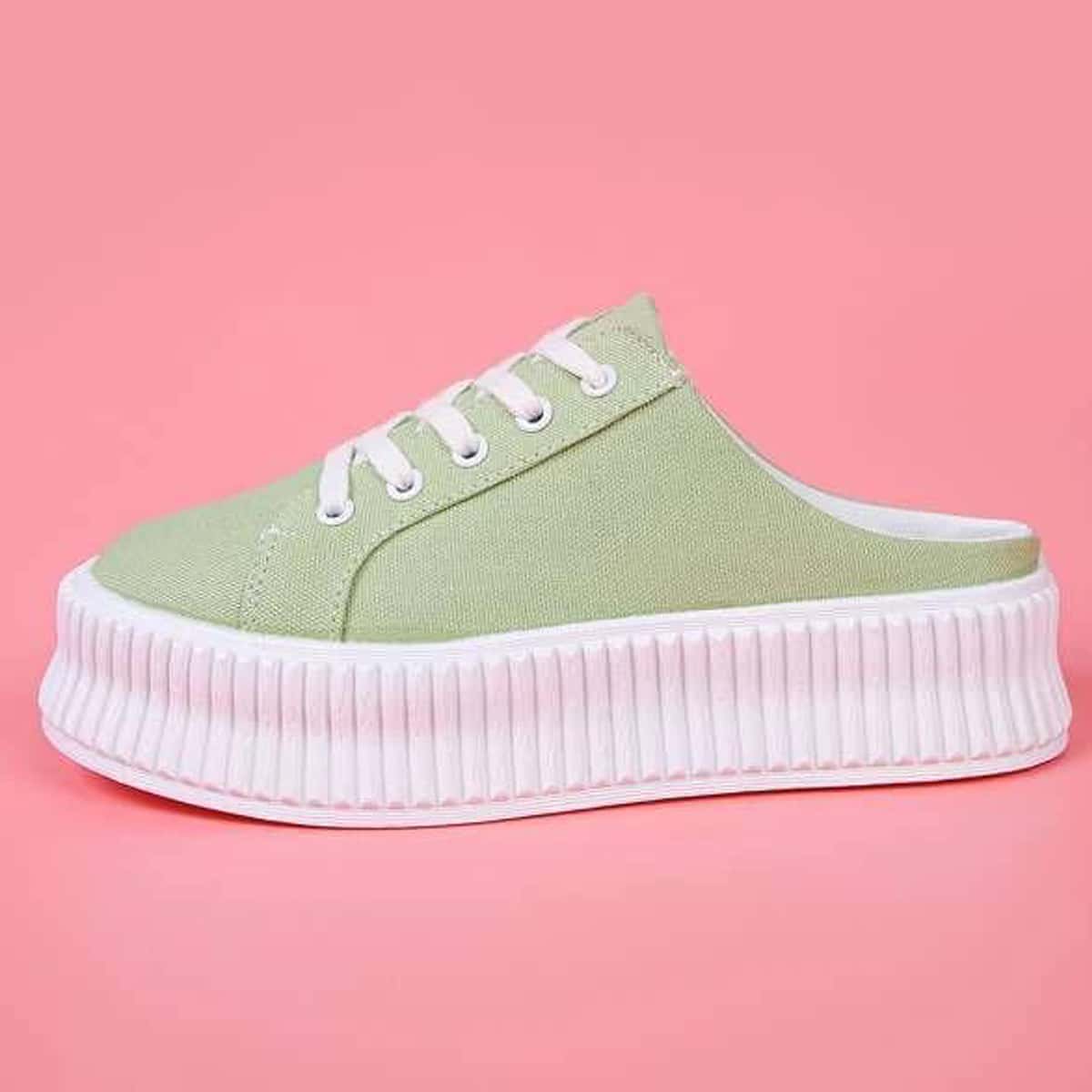 

Solid Lace-up Canvas Sneakers, Mint green