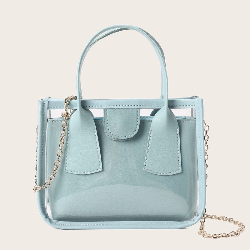 

Clear Satchel Bag With Inner Pouch, Blue