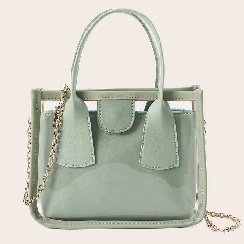 

Clear Satchel Bag With Inner Pouch, Green
