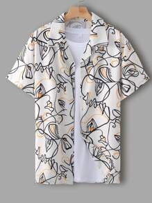 Manfinity Men Abstract Figure Graphic Button Up Shirt - Multicolor - View 1