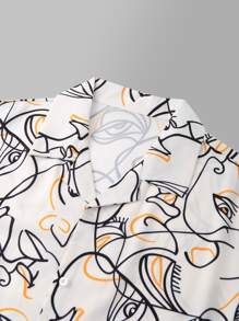 Manfinity Men Abstract Figure Graphic Button Up Shirt - Multicolor - View 3