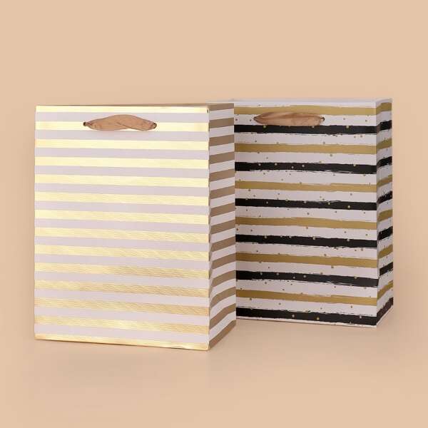 

2pcs Striped Pattern Paper Gift Bag, Multicolor