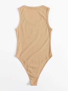 SHEIN EZwear Scoop Neck Solid Bodysuit - Apricot - View 2
