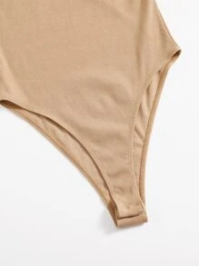 SHEIN EZwear Scoop Neck Solid Bodysuit - Apricot - View 5