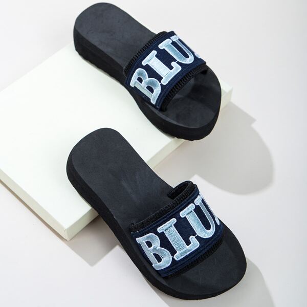 

Toddler Boys Letter Embroidered Slides, Blue