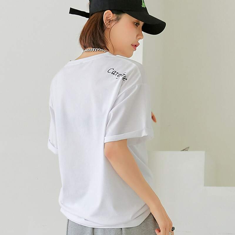 

Letter Embroidered Drop Shoulder Tee, White