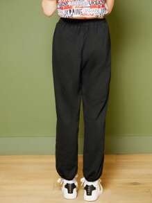 SHEIN Girls Elastic Waist Ripped Detail Joggers - Black - View 3