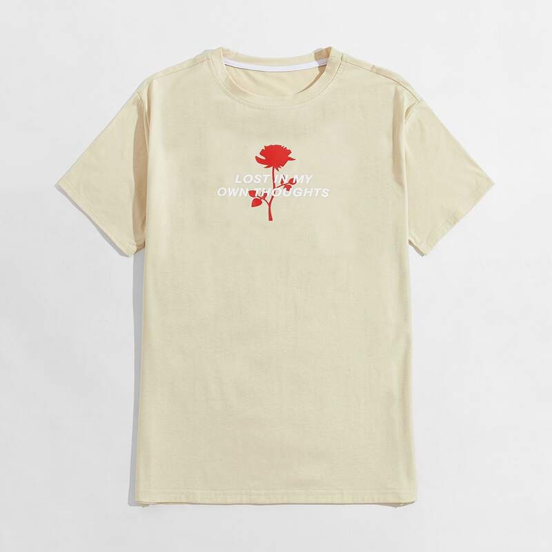 

Guys Floral & Slogan Graphic Tee, Beige