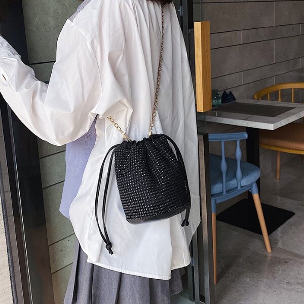 

Rhinestone Bucket Bag, Black
