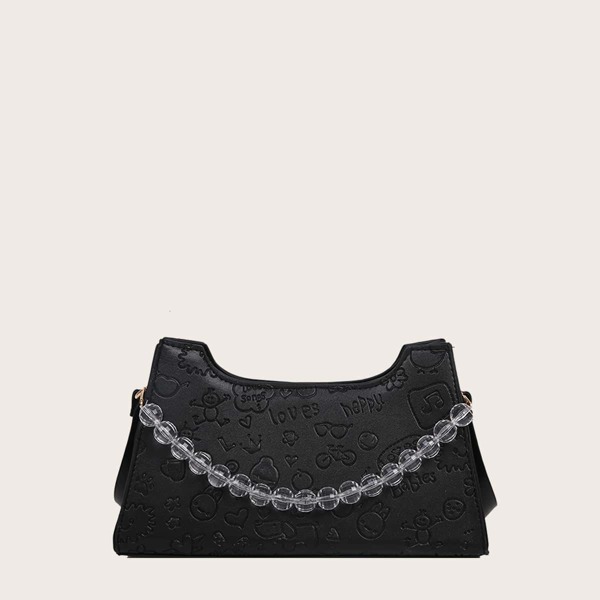 

Cartoon Embossed Shoulder Bag, Black
