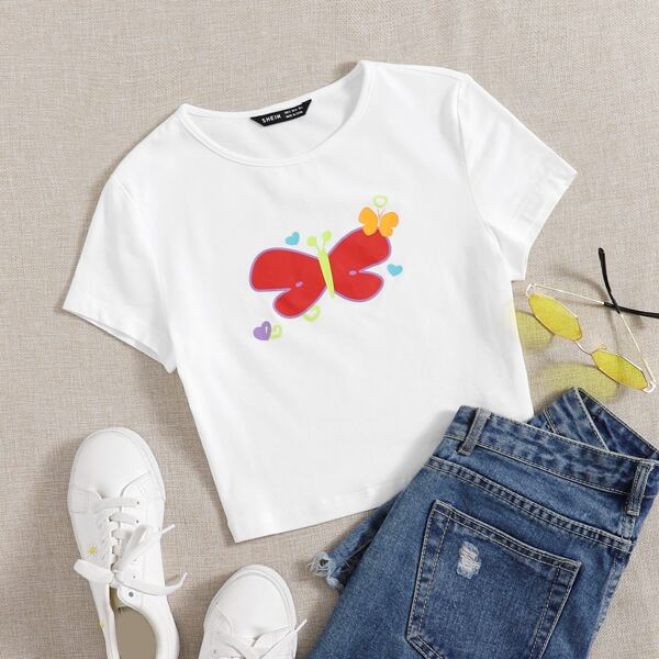 

Butterfly Sleeve Crop Tee, White