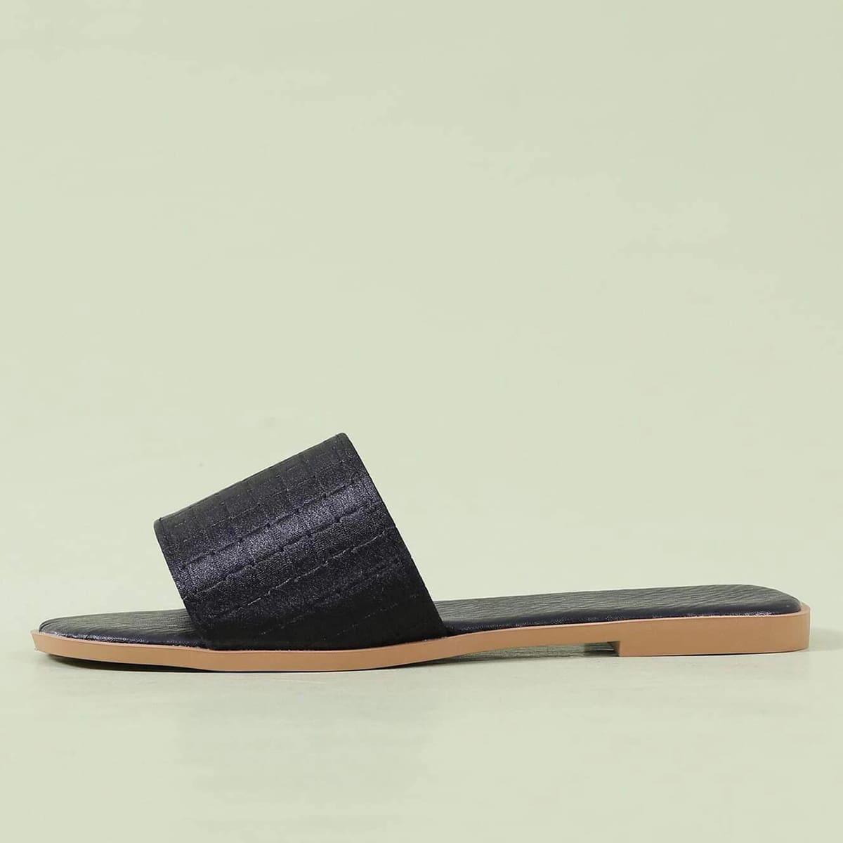 

Plaid Band Slide Sandals, Black