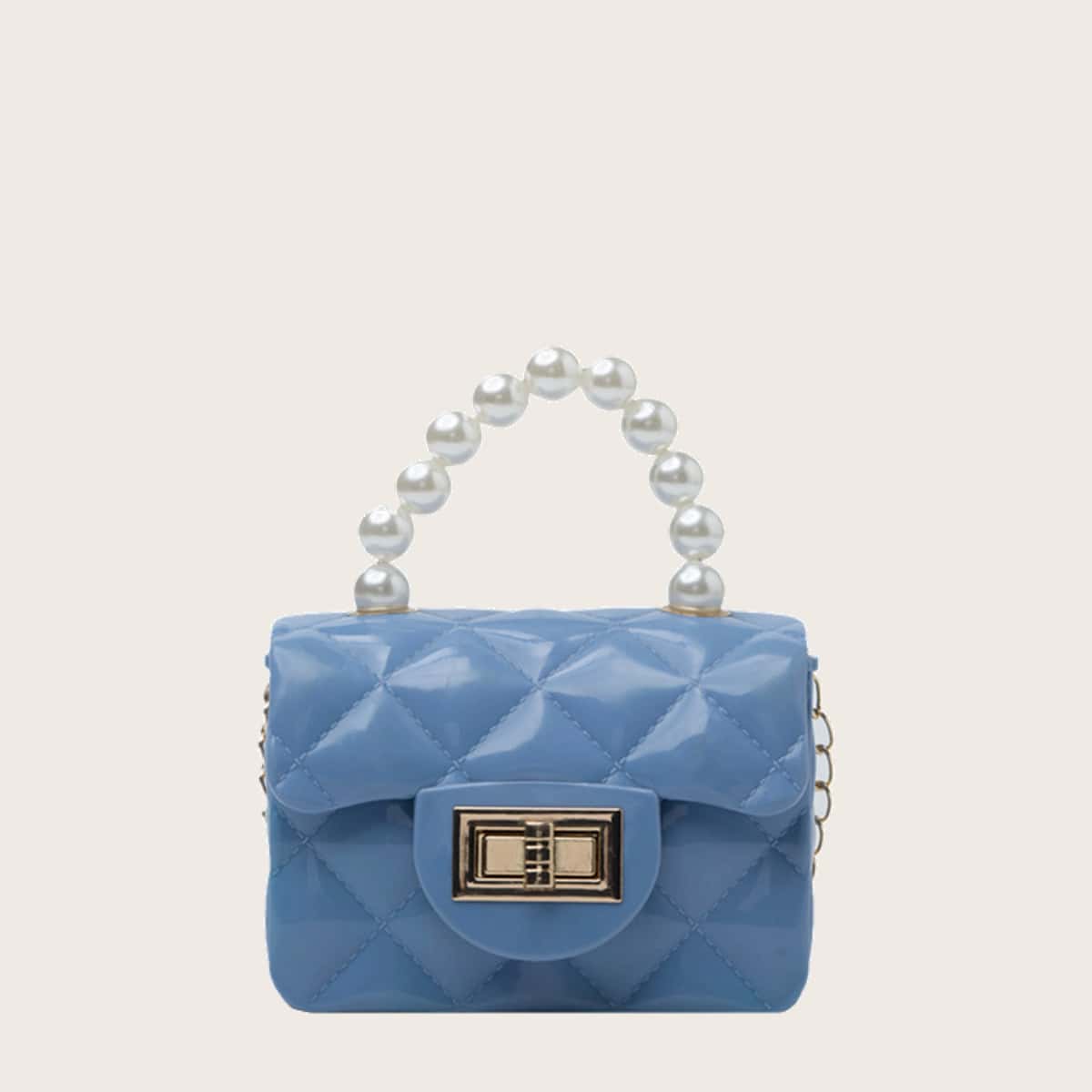 

Faux Pearl Handle Mini Satchel Bag, Dusty blue