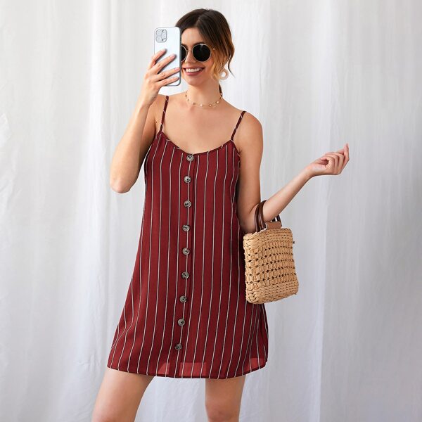 

Button Front Striped Cami Dress, Burgundy
