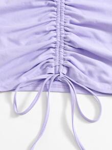 SHEIN Qutie Solid Drawstring Ruched Tee - Lilac Purple - View 5