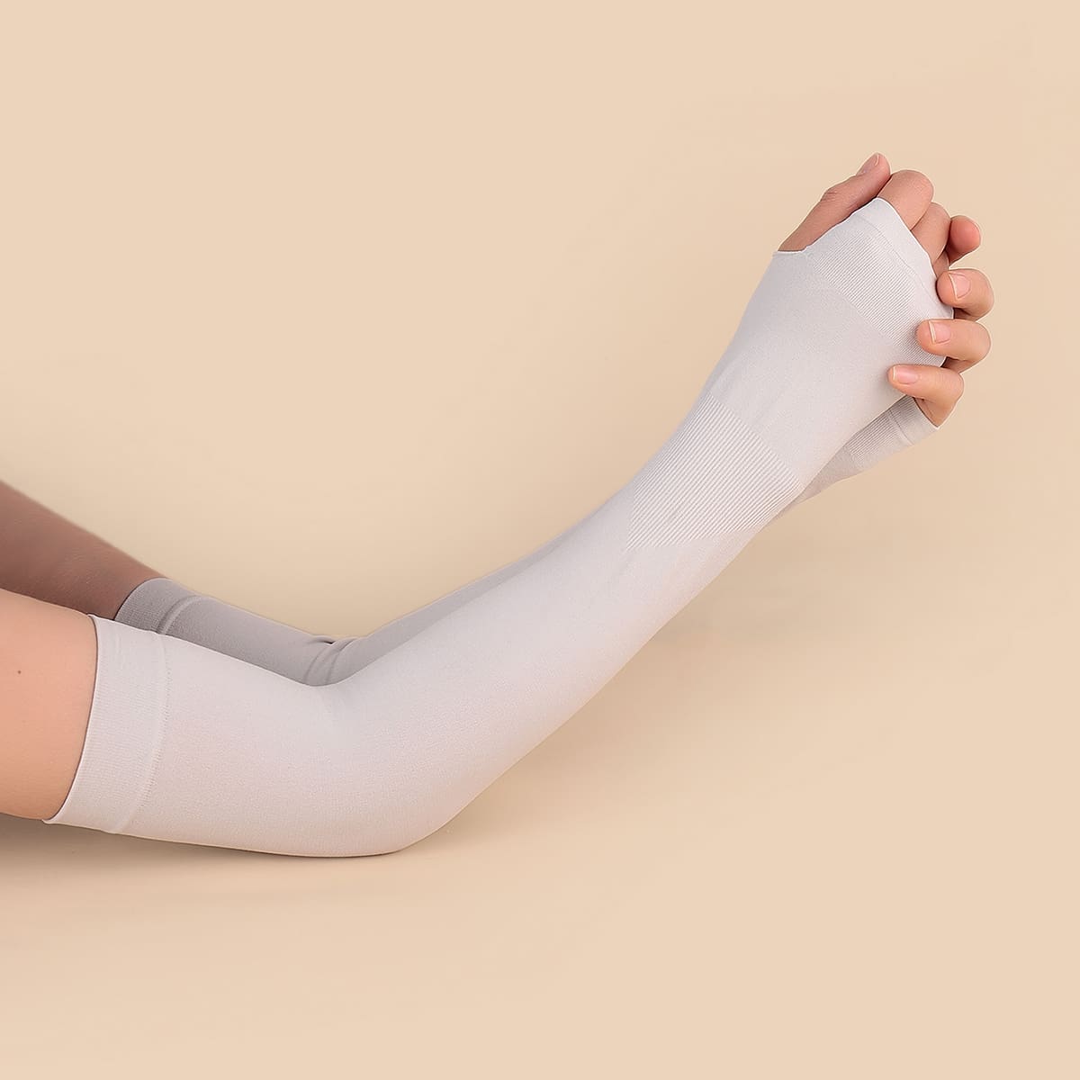 

Solid Long Fingerless Gloves, Light grey