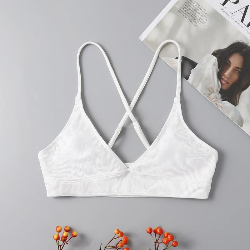 

Solid Rib Bikini Top, White
