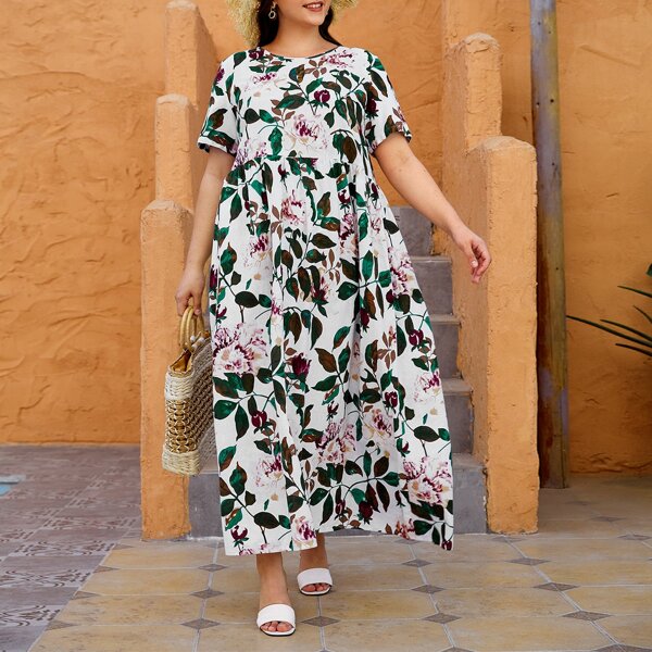 

Plus Floral Print Smock Dress, Multicolor