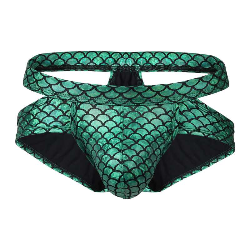 

Guys Fish Scale Print Cut Out Brief, Green