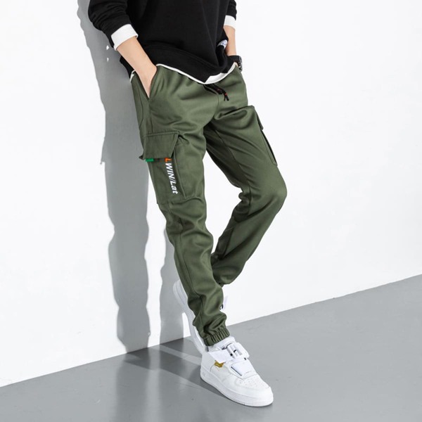 

Men Letter Graphic Flap Pocket Cargo Pants, Army green