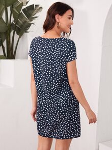 SHEIN Vestido con estampado de cuello con abertura de ojo - Azul y blanco - Ver 2
