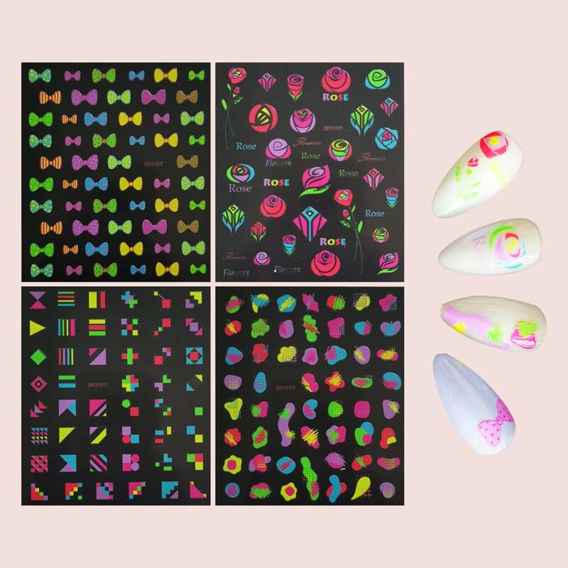 

4sheets Bow & Flower Pattern Nail Art Sticker, Multicolor