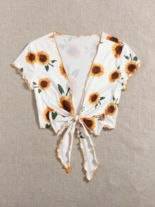 Soleia 繫帶向日葵圖案上衣 - 彩色 - 查看 5