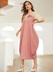SHEIN 3D Floral Applique Detail Dress - Dusty Pink - View 4